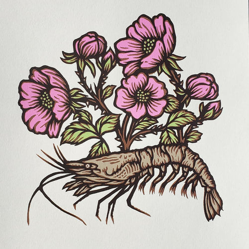 Shrimp with Flowers Print