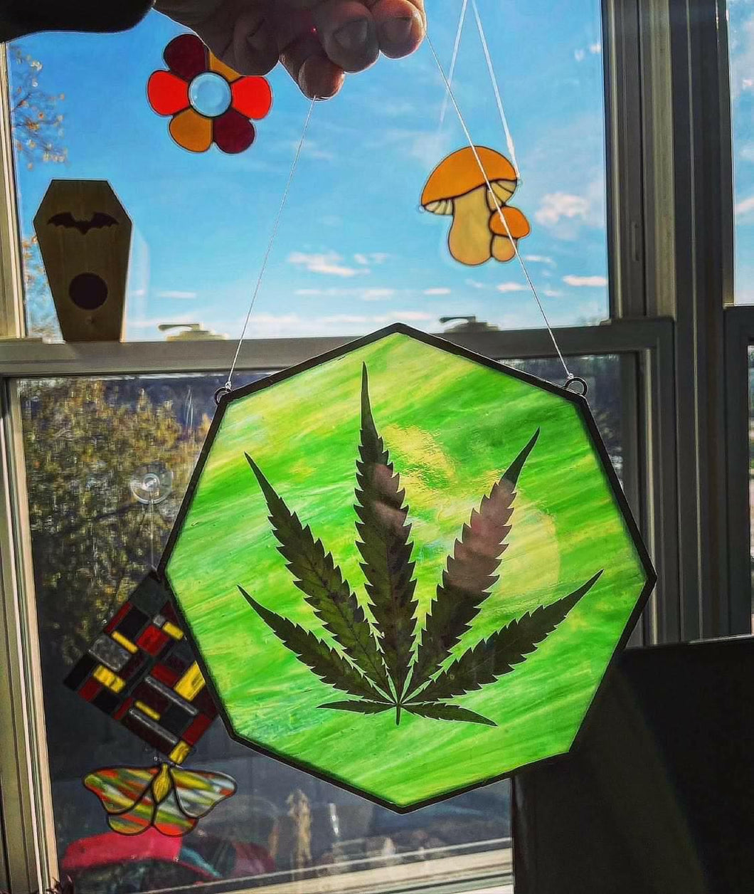 Stained Glass with Real Plant