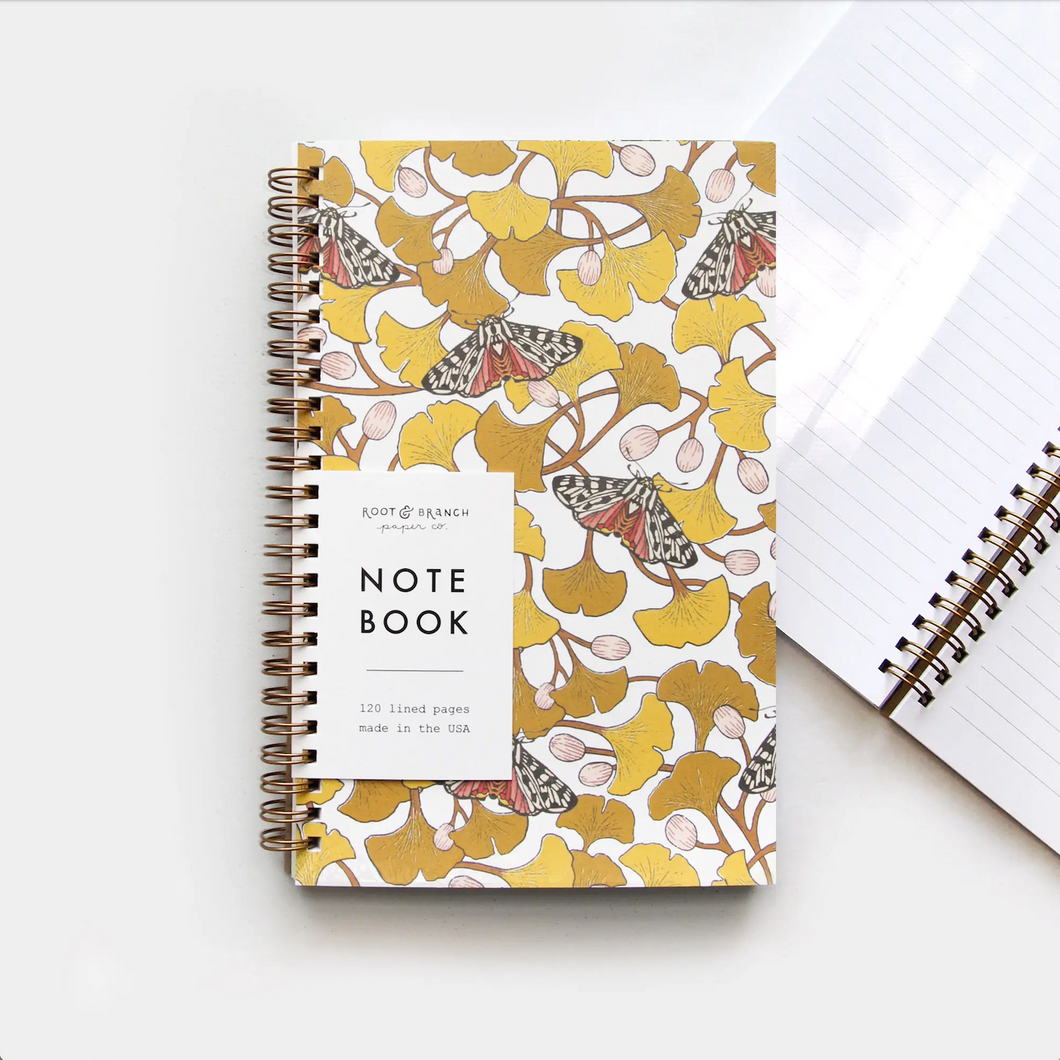 Gingko + Tiger Moth Spiral Bound Notebook